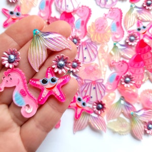 5/10/20/50/100/200 pcs PINK seashell , STARFISH mermaid cabochon set, shell cabochons, kawaii craft supplies,