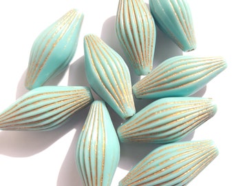 5/10/20/50pcs  LARGE acrylic turquoise and gold enlaced beads , large oval beads , jewellery making , craft supplies