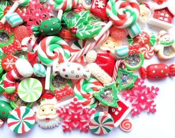 10 pequeños Candy Cane Fimo Arcilla de Navidad Adorno Cabujón Decoden Artesanía Arco 