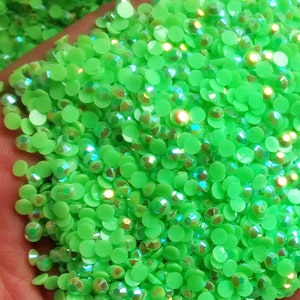 1000/5000 pieces 3mm Lime Green sparkly AB shimmer jelly rhinestone dome cabochon embellish shoes, cases + more decoden supplies glue on cab