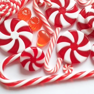 RED AND WHITE Large Christmas candy cane set, choose amount, decoden kawaii craft supplies, fake candy cabochons,