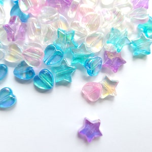 50/100/200 pcs PASTEL star and heart beads, Pastel kawaii rainbow beads, acrylic beads,