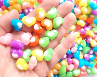 Heart beads - pastel hearts, vibrant hearts, large kawaii beads, kids crafts, colourful beads