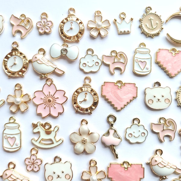 5/10/20/50/100pcs oiseau chat rose et blanc, breloques mélange de breloques - breloques kawaii - fournitures créatives