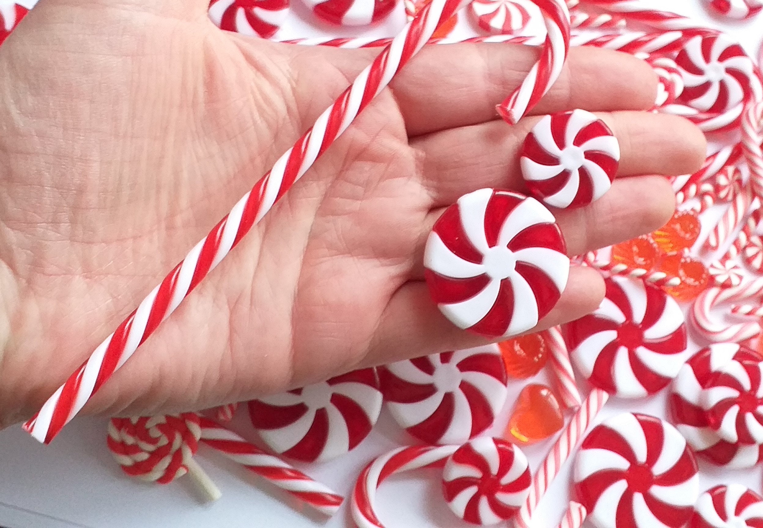 30-PC Clay Candy Canes - 5cm Red & White Polymer Clay Christmas Decorations