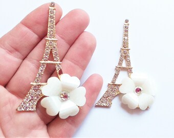 1/2 pieces LARGE Bling eiffel tower cabochon diamante , glass rhinestone craft supplies