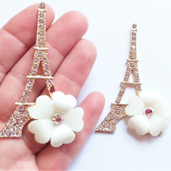 1/2 pièces LARGE Bling tour eiffel cabochon diamante, fournitures d'artisanat en strass de verre