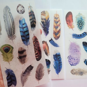 Boho feather stickers , dreamcatcher sticker set , peacock feathers , 3 sheets per set