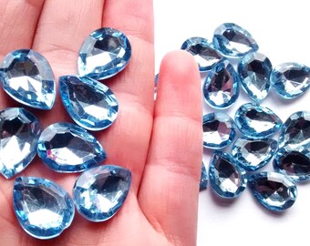 10/20 pieces blue multi faceted teardrop cabochons, 18mm acrylic diamond,  bling, kawaii, phone, embellishment, sparkle, shimmer