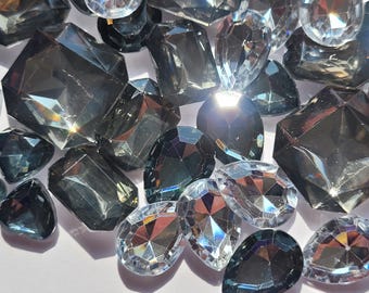 Diamond bling grey and clear jewels, beautiful mix of jewel cabochons mix faceted jewels 5/10/20pcs
