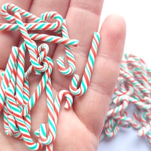 30mm Red white green candy cane 4/8 pieces Medium Christmas candy cane, polymer clay candy canes, decoden kawaii craft supplies