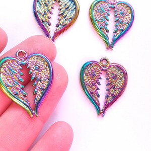 2/4pcs AB colour angel wing charms, christmas angel charm, enamel gold charm, craft supplies image 2