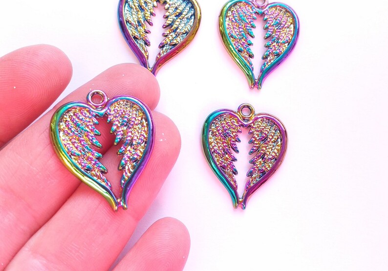 2/4pcs AB colour angel wing charms, christmas angel charm, enamel gold charm, craft supplies image 2