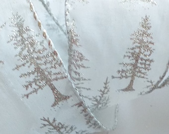 1/2/9metre of 63mm wire edge ribbon , Elganza satin, Glitter Silver Christmas Tree ribbon, wreath ribbon supplies