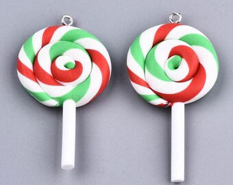 2/5/10 pcs fake candy christmas charms ,  lollipop charms , tree decoration , craft supplies,