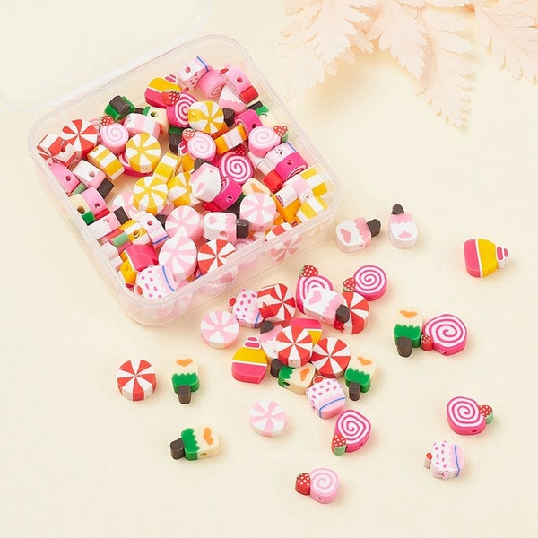 90pcs clay cake and sweets beads , polymer clay beads, kawaii food charms, dolls house craft supplies