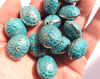 5/10/20/50pcs  LARGE acrylic turquoise and silver enlaced beads , large oval beads , jewellery making , craft supplies