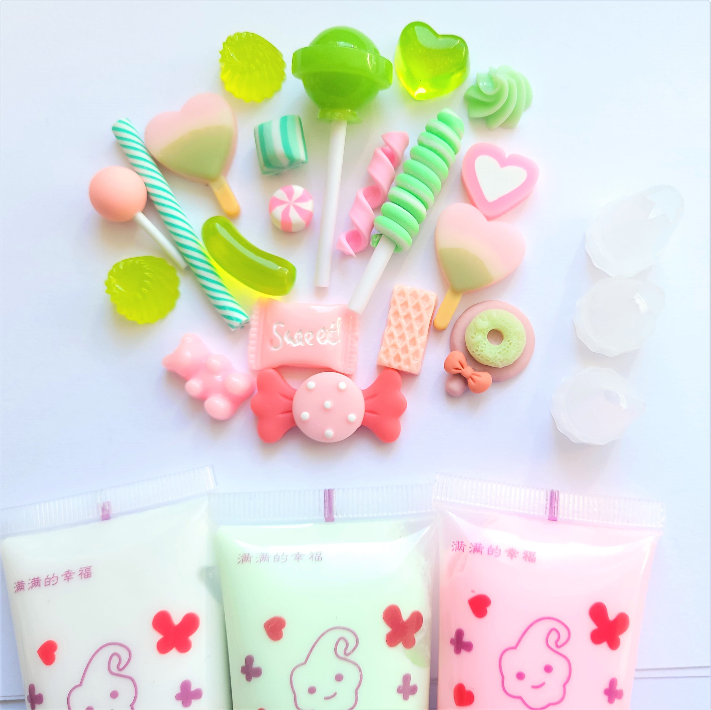 Decoden whip glue kit with fake candy cabochons mint Etsy