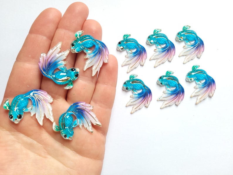 5102050 pcs Resin Blue pink fantail fish pendants charms