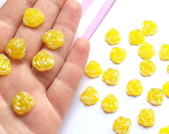 20/50pcs - 15mm YELLOW AB rose cabochons, flower cabs, decoden craft supplies,