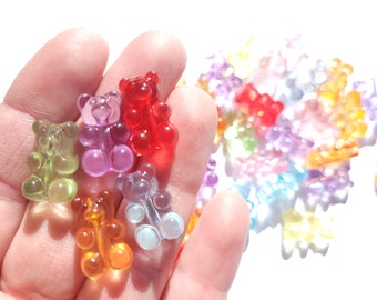 Cute Solid Color Glitter Gummy Bear Beads (10 x 16mm)