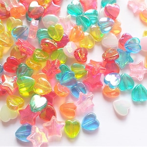 100/200/500 pcs beads, Mixed colour  AB rainbow star beads and heart beads, 10mm, acrylic beads,