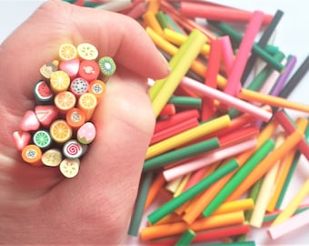 3/6/12pcs Mixed fruit polymer clay candy canes, candy stick slices for uv resin, decoden crafts, scrapbooking, craft supplies,