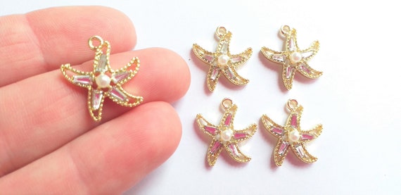 20/50/100PCS Crystal Starfish Enamel Pendant Charm DIY Necklace Jewelry Making 