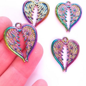 2/4pcs AB colour angel wing charms, christmas angel charm, enamel gold charm, craft supplies image 1