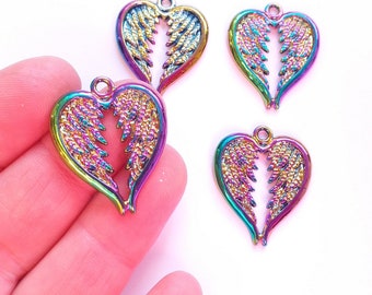 2/4pcs AB colour angel wing charms, christmas angel charm, enamel gold charm, craft supplies