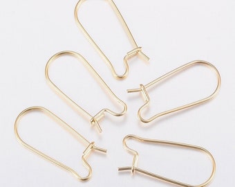 304 Stainless Steel Earring Hooks , Kidney shape Ear Wire , Gold tone , 20x9x0.8mm