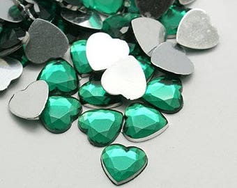 10/20pcs 12mm green heart cabochons, flatback, faceted, jewel, sparkly, acrylic, bling, kawaii, phone case, embellishment, rhinestones, uk,