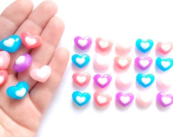 Heart beads - pastel hearts, vibrant hearts, large kawaii beads, kids crafts, colourful beads
