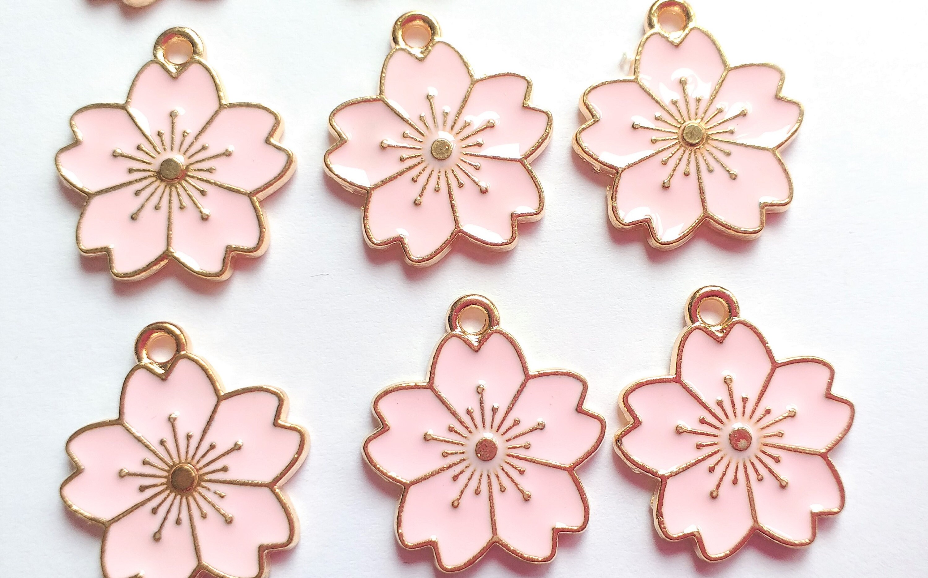 5/10pcs Pink sakura flower charms enamel charms | Etsy