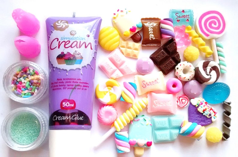 Decoden whip glue kit with 15pcs fake candy cabs and sprinkle pots 