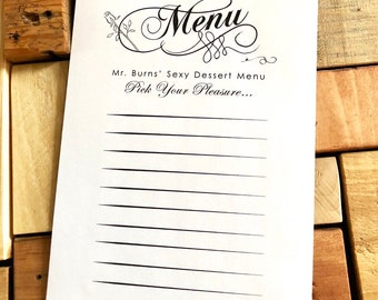 Dessertmenu huwelijksreis voor bruidegom, afdruk vrijgezellenfeest (digitale download)