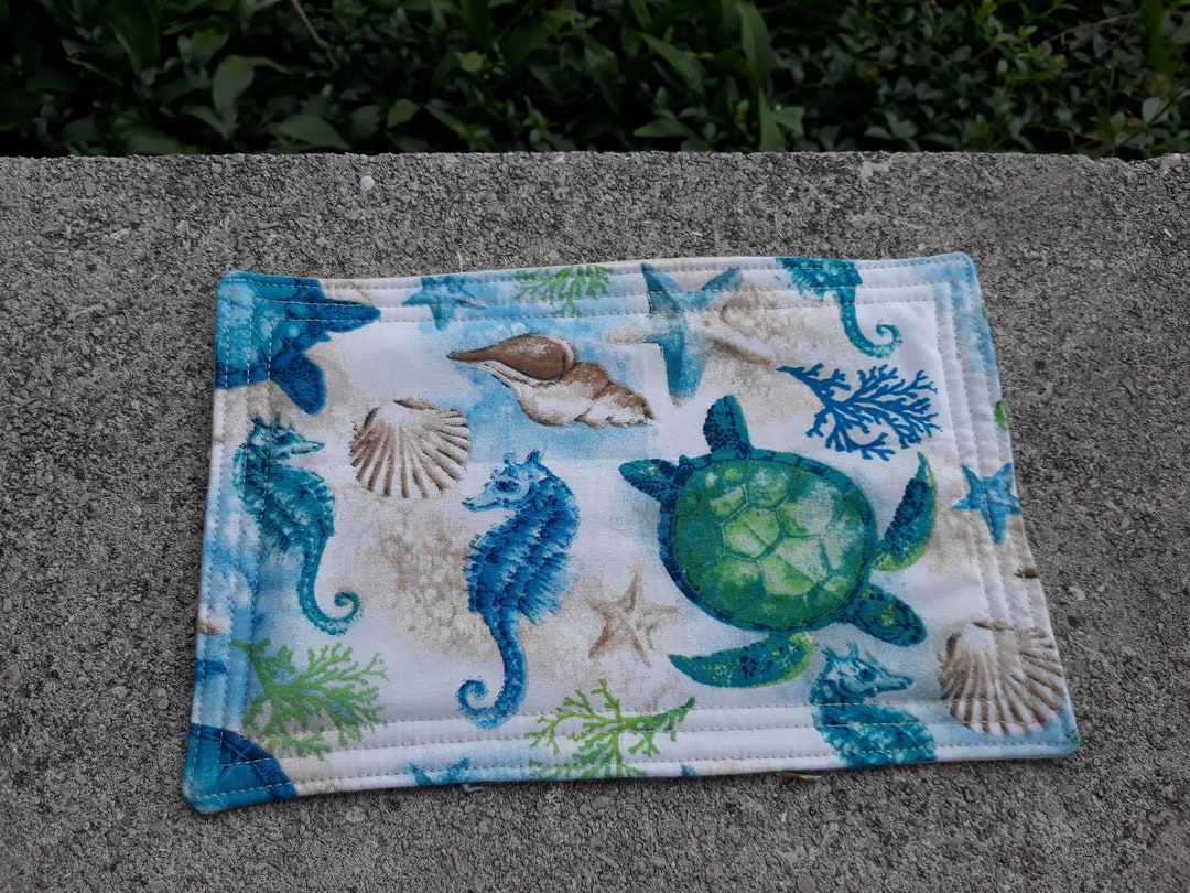 Ocean Life Mug Rug - Snack Mat - Turtles, Seahorses and Starfish - Etsy