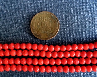4mm Vintage Red Round Beads Deadstock, 150 beads