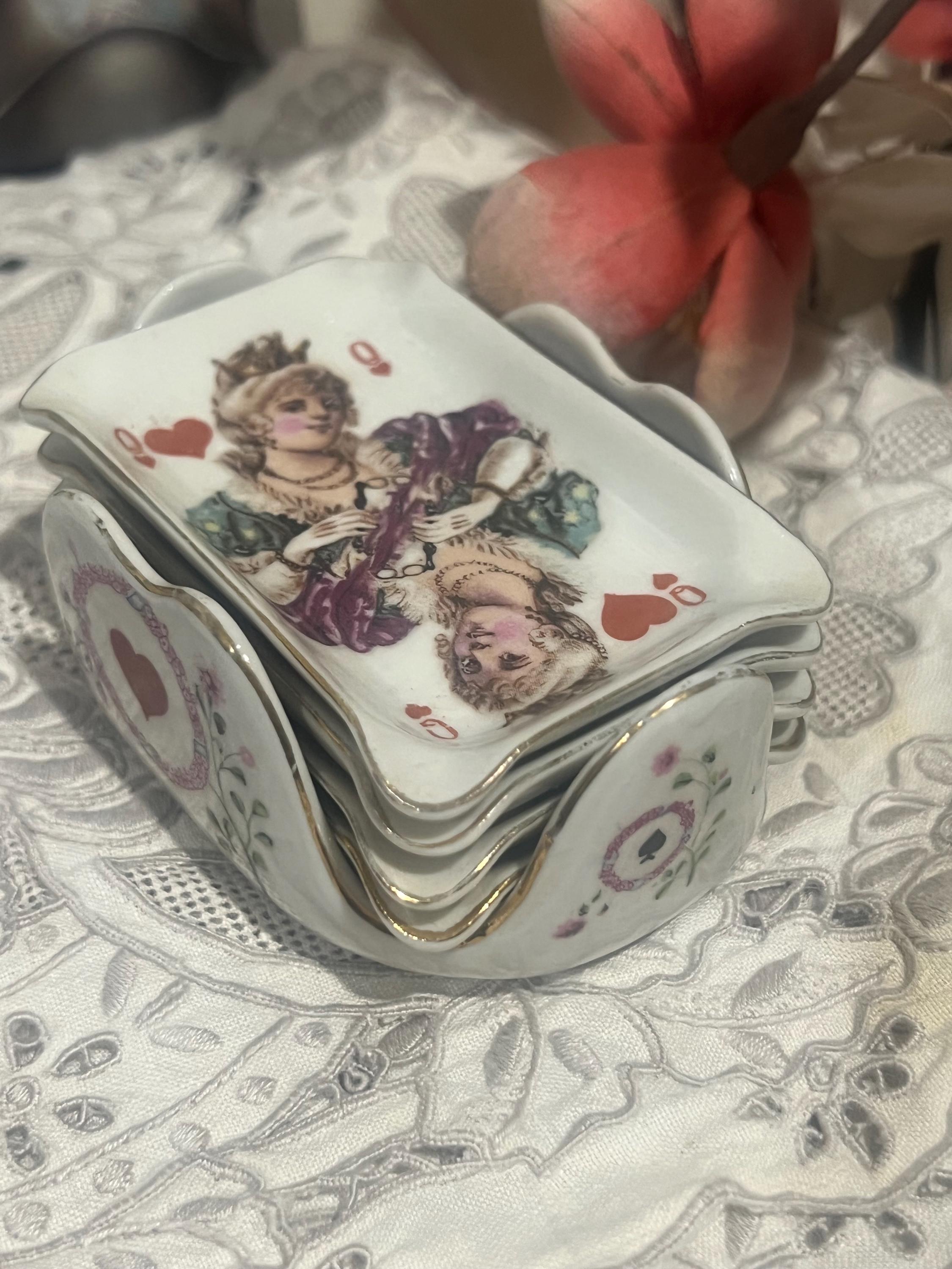 Vintage Porcelain Trinket, Pin Dish, Card Deck Holder. Unusual