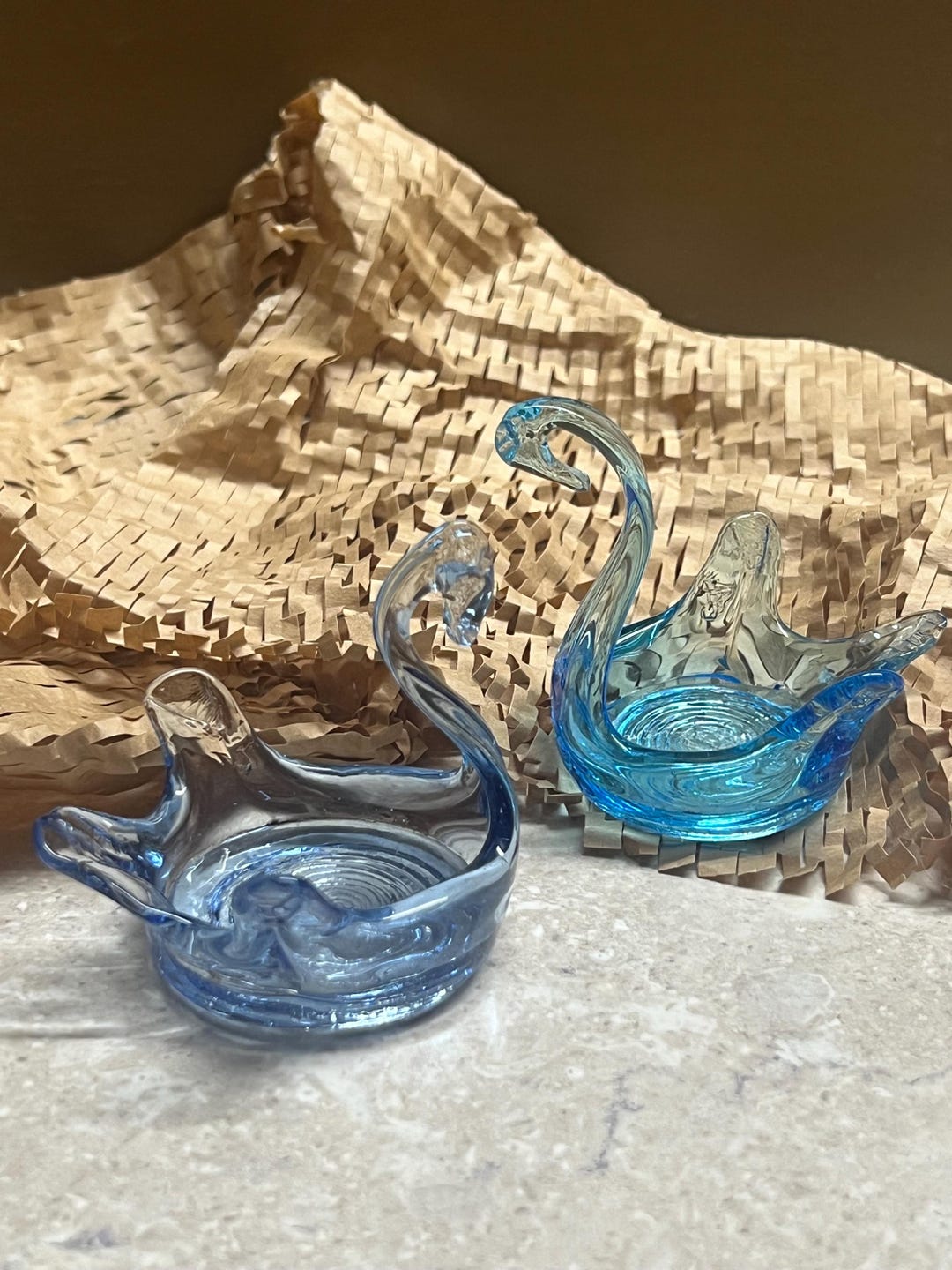 Vintage Handmade Blue Glass Swans. Hand Blown Art Glass, With ...