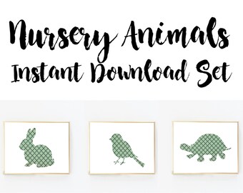 Nursery Animal Set - Printable Art, Instant Prints, Nature, Nursery Print, Digital Art