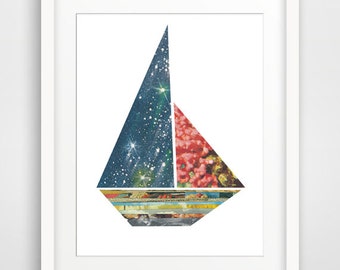 Sailboat -  Nursery Print, Printable Art, Downloadable Print, Wall Print, Geometric Design. Home Decor