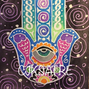 5 x 7 Watercolor Card/Print: Hamsa