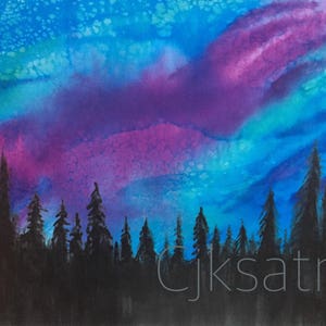 5 x 7 Watercolor Card/Print: Northern Lights