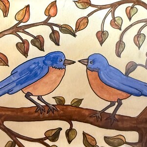 Carte/impression aquarelle 5 x 7 : oiseaux bleus