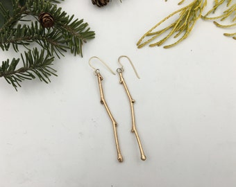 Bronze Redbud Twig Dangle Earrings