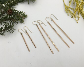 Bronze Long Thin Dangle Earrings