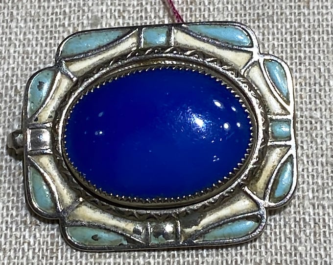 1920s Enamel Blue Stone Brooch Pin