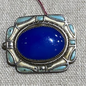 1920s Enamel Blue Stone Brooch Pin