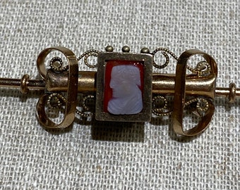 Antique Victorian Hard Stone Cameo Brooch Bar Pin